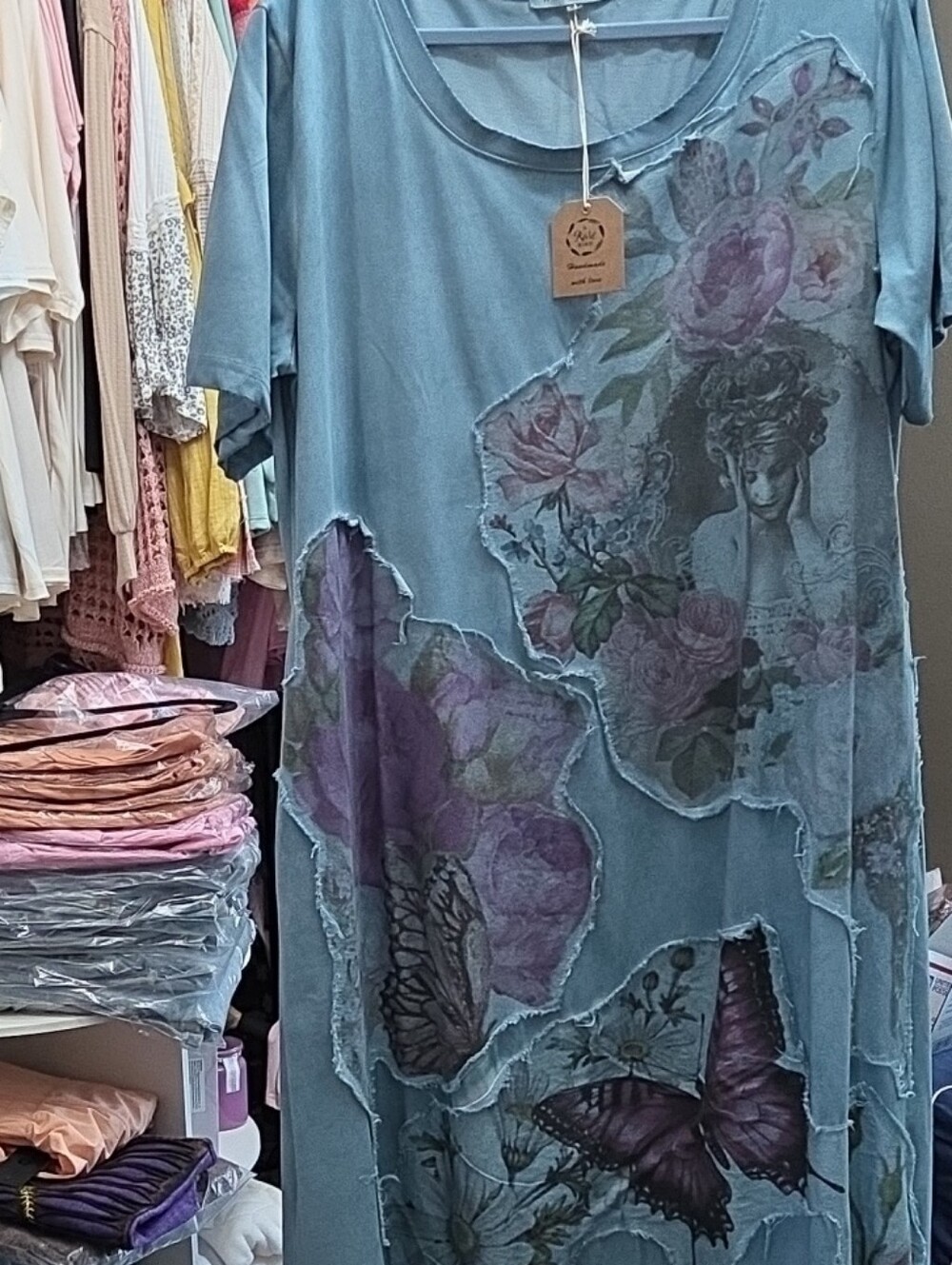 A Rare Bird Blue Floral & Butterfly Short Sleeve Maxi Dress